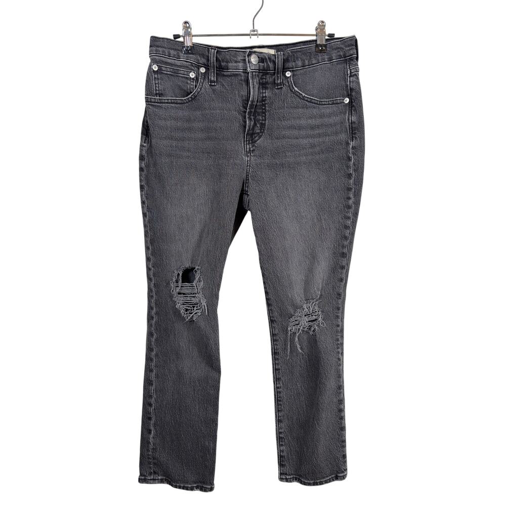 Madewell Perfect Vintage Jeans Womens 28P Black Straight High Rise Distressed